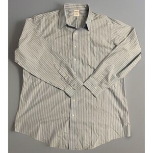 Brooks Brothers Long Sleeve Button Down Shirt Blue Green Striped 18 6/7 2XL JBHS